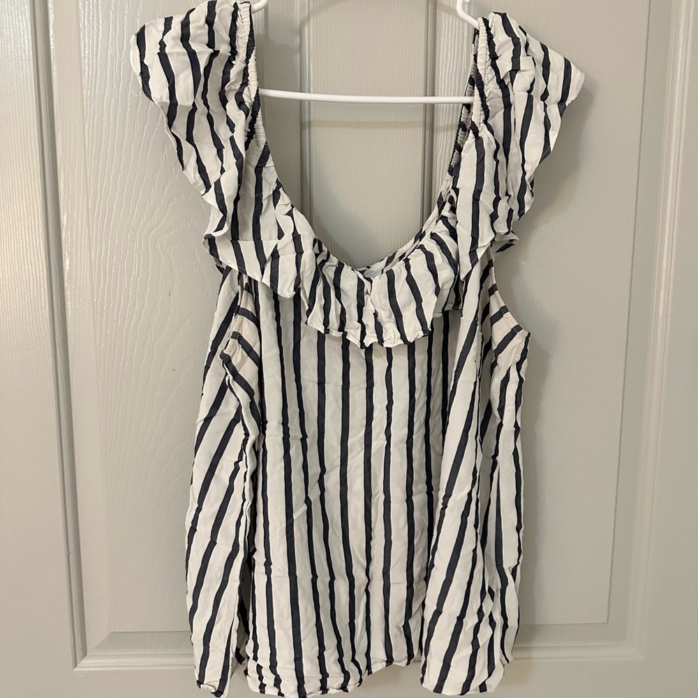 White & Blue Stripe Off the Shoulder Top